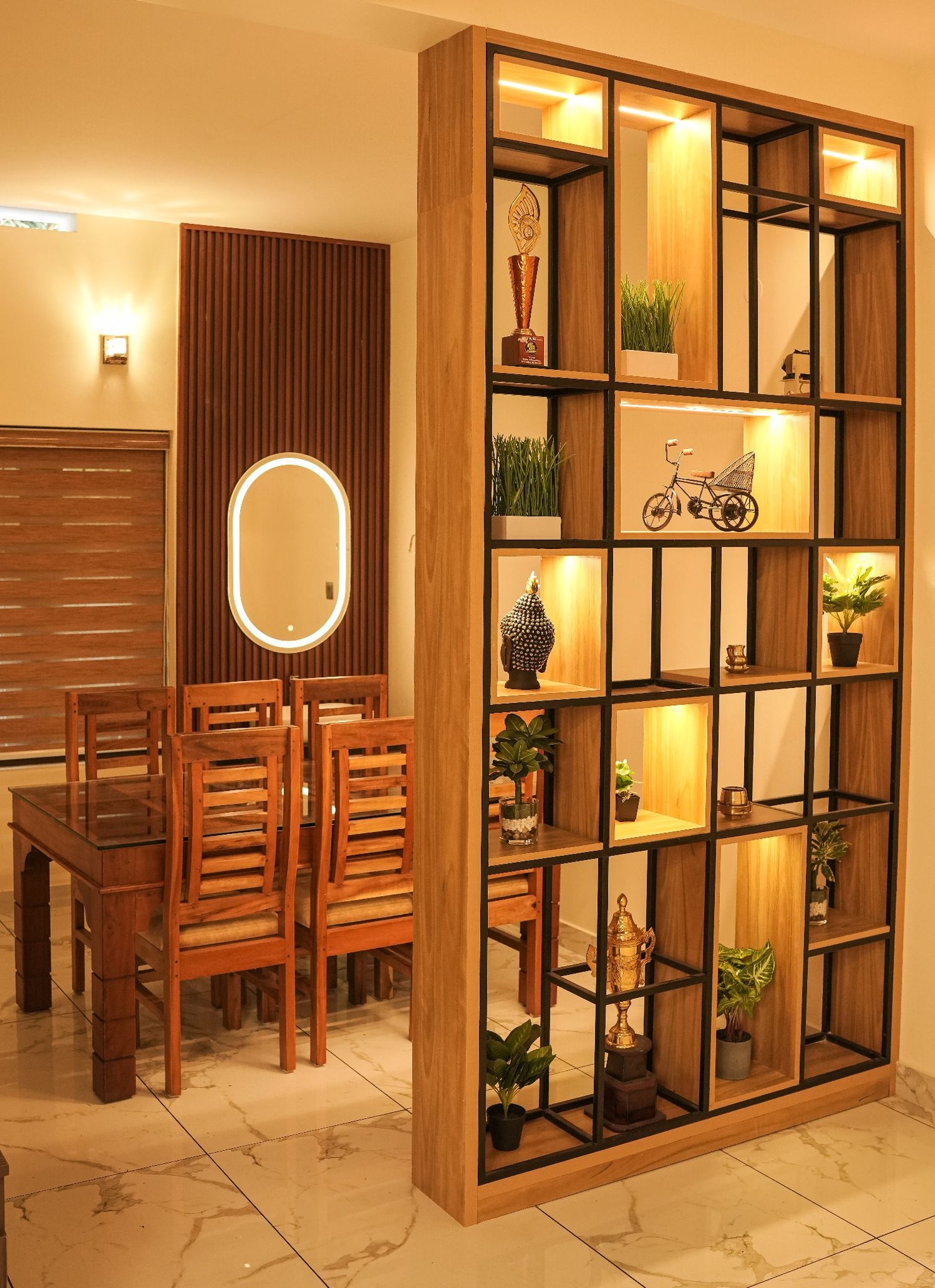 Interior design work at Ajith’s residence in Chowara, Thiruvananthapuram including partition, kitchen, and TV unit